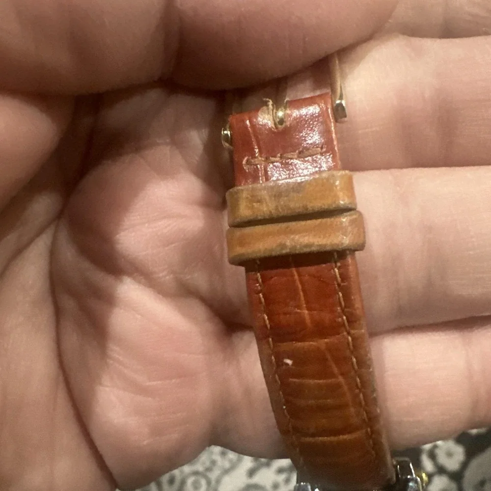 Working VTG ACUET Two‎ Tone Face Ladies Watch Brown Band New Battery 21mm Fit 7